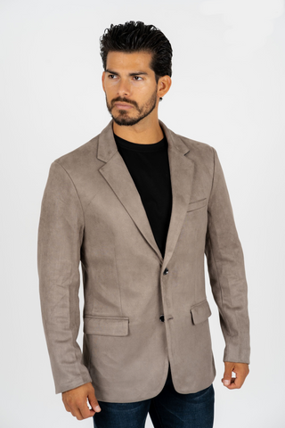 Men's Double Button Faux Suede Grey Blazer