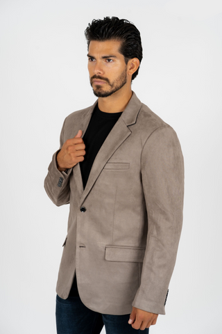 Men's Double Button Faux Suede Grey Blazer