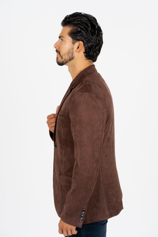Men's Double Button Faux Suede Brown Blazer