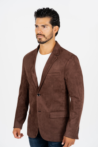 Men's Double Button Faux Suede Brown Blazer