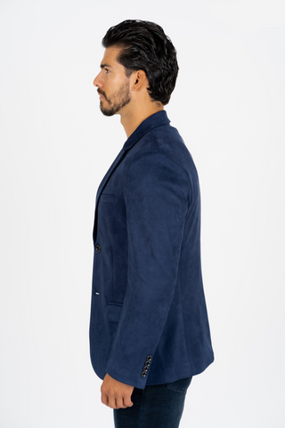 Men's Double Button Faux Suede Navy Blazer
