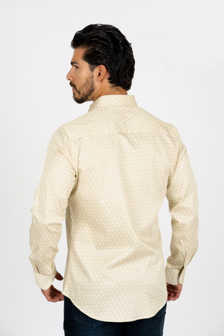 Platini Men's Cotton Crème Monogram Digital Print Dress Shirt