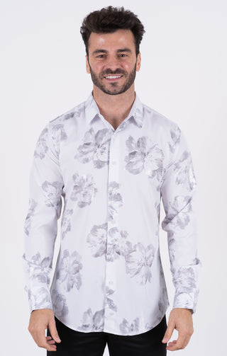 Platini Men’s White Floral Premium Double Foil Shirt