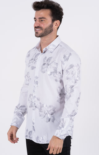 Platini Men’s White Floral Premium Double Foil Shirt