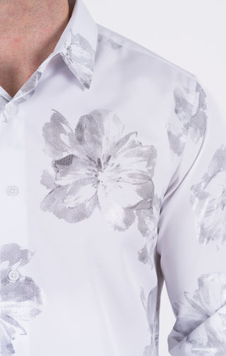 Platini Men’s White Floral Premium Double Foil Shirt