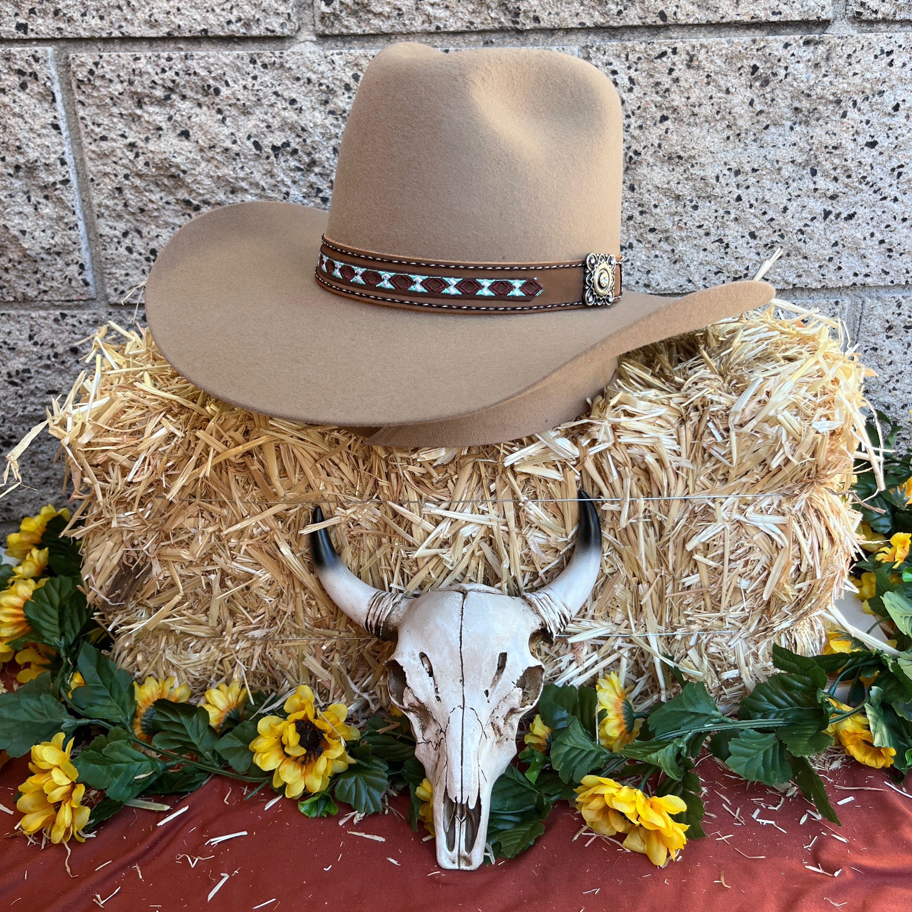 Country Girl  Floral Detail & Longhorn Buckle Belt ( Honey )