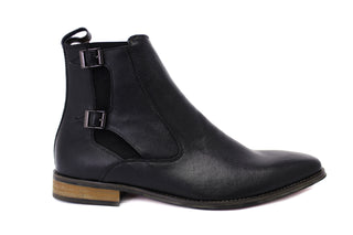 Men's Leather Chelsea Boot w/ Side Buckles - Black