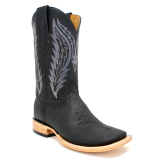 Ranchers Black Cowhide Square Toe Cowboy Boots