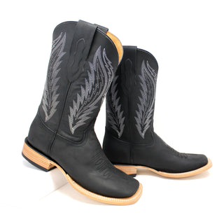 Ranchers Black Cowhide Square Toe Cowboy Boots