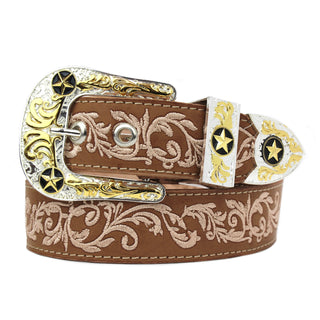 Leather Belt w/ Embroidered Print - Tang