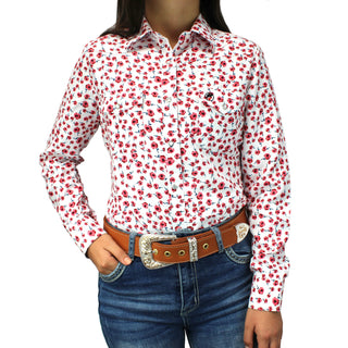 Bandoleros Western Cowgirl Shirt - White & Pink