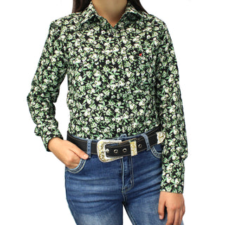 Bandoleros Western Cowgirl Shirt - Black & Green