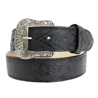 Tooled Matte Leather Belt - Black