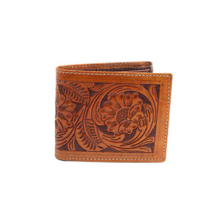 Tooled Leather Bifold Wallet - Honey