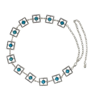 Women's Turquoise Square Concho Chain Belt