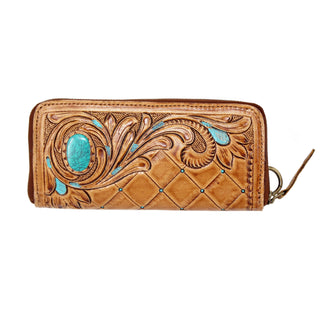 Tooled Turquoise Leather Wallet/ Wristlet