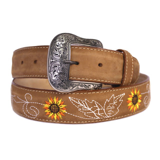 Leather Sunflower Belt w/ Silver Buckle - Honey