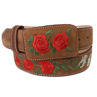 Leather Rose Belt w/ Square Buckle - Honey