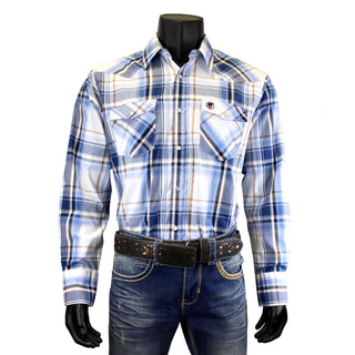 Bandoleros Western Cowboy Plaid Shirts - Blue & White