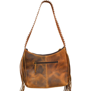 Cowhide Leather Zippered Handbag with Fringe
