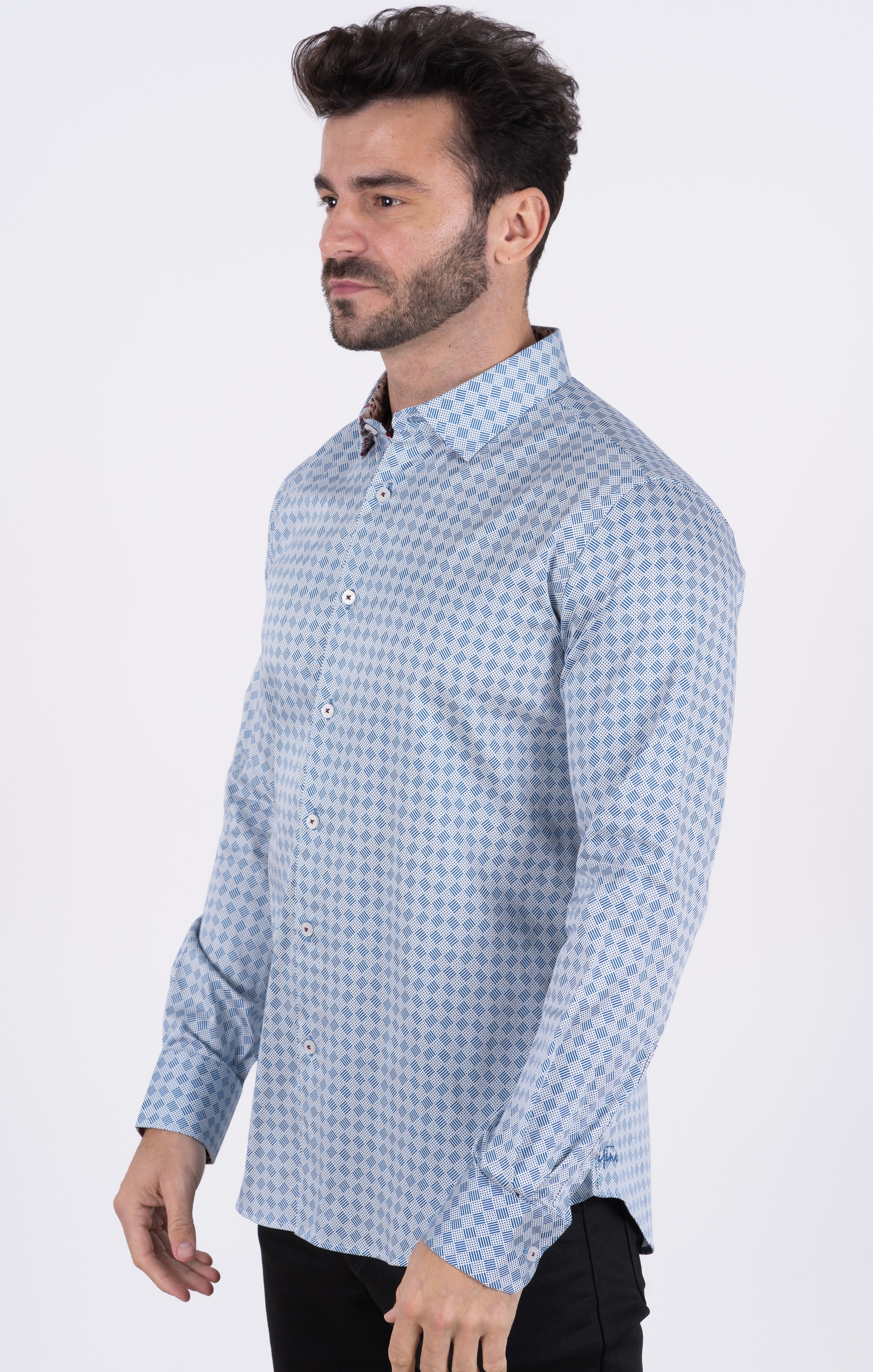 Platini Men’s Blue Satinated Cotton European Design Shirt