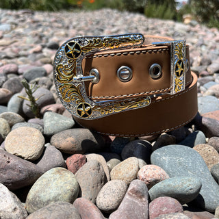 Western Belt w/ Gold and Black Buckle
