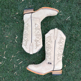 Bandoleros Square Toe Flower Embroidery Cowgirl Boots - Sand