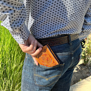Tooled Leather Bifold Wallet - Honey